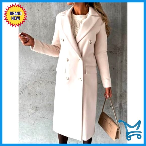 Long Wool Trench Coat Double Breasted Vintage Classic Fall Winter Peacoat - Picture 2 of 4